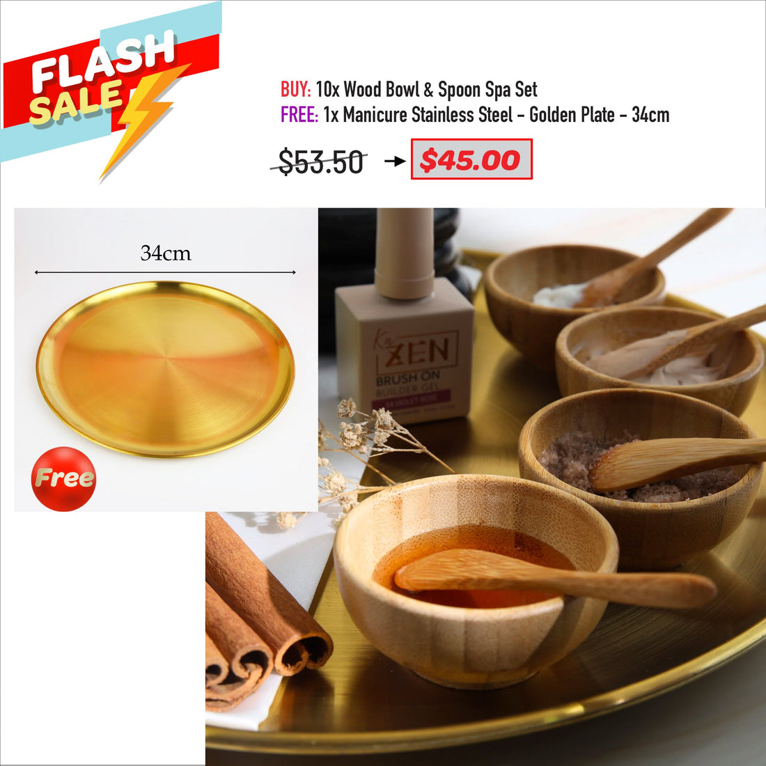FLASH SALE - Wood Bowl &amp; Spoon Spa Set Bundle