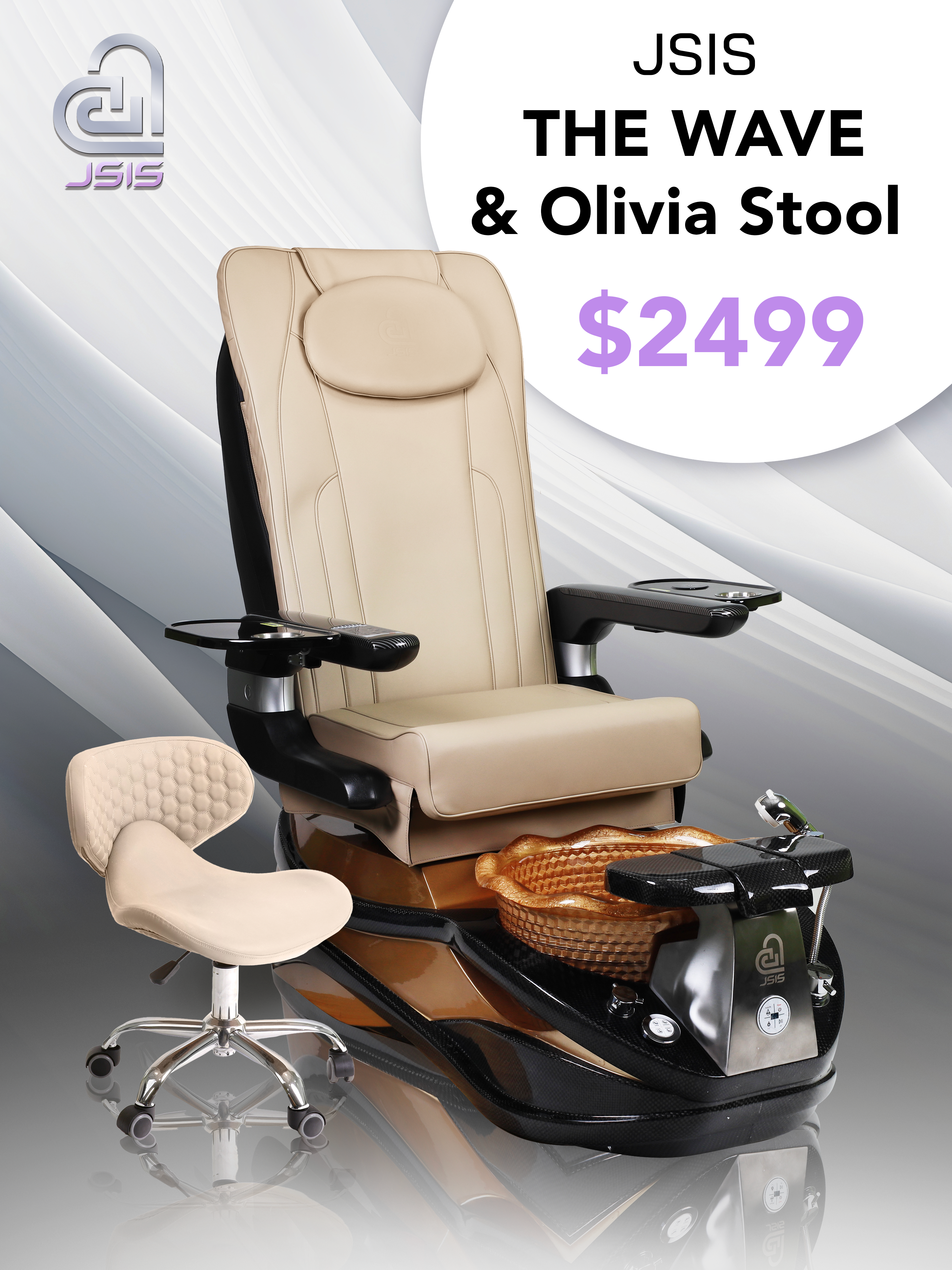 JSIS - Pedicure Spa Chair - Model A - The Wave - FREE Olivia Stool