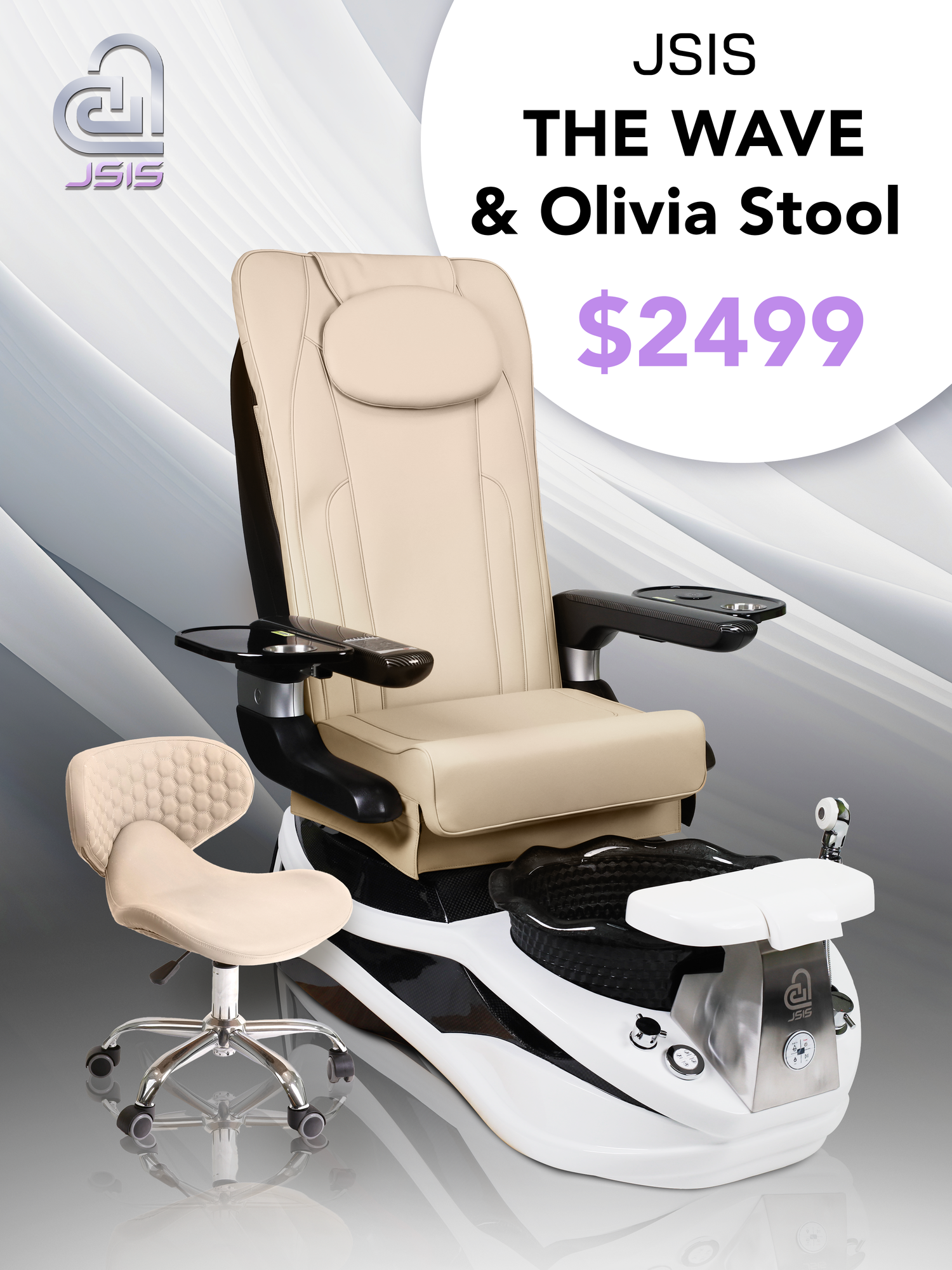 JSIS - Pedicure Spa Chair - Model A - The Wave - FREE Olivia Stool