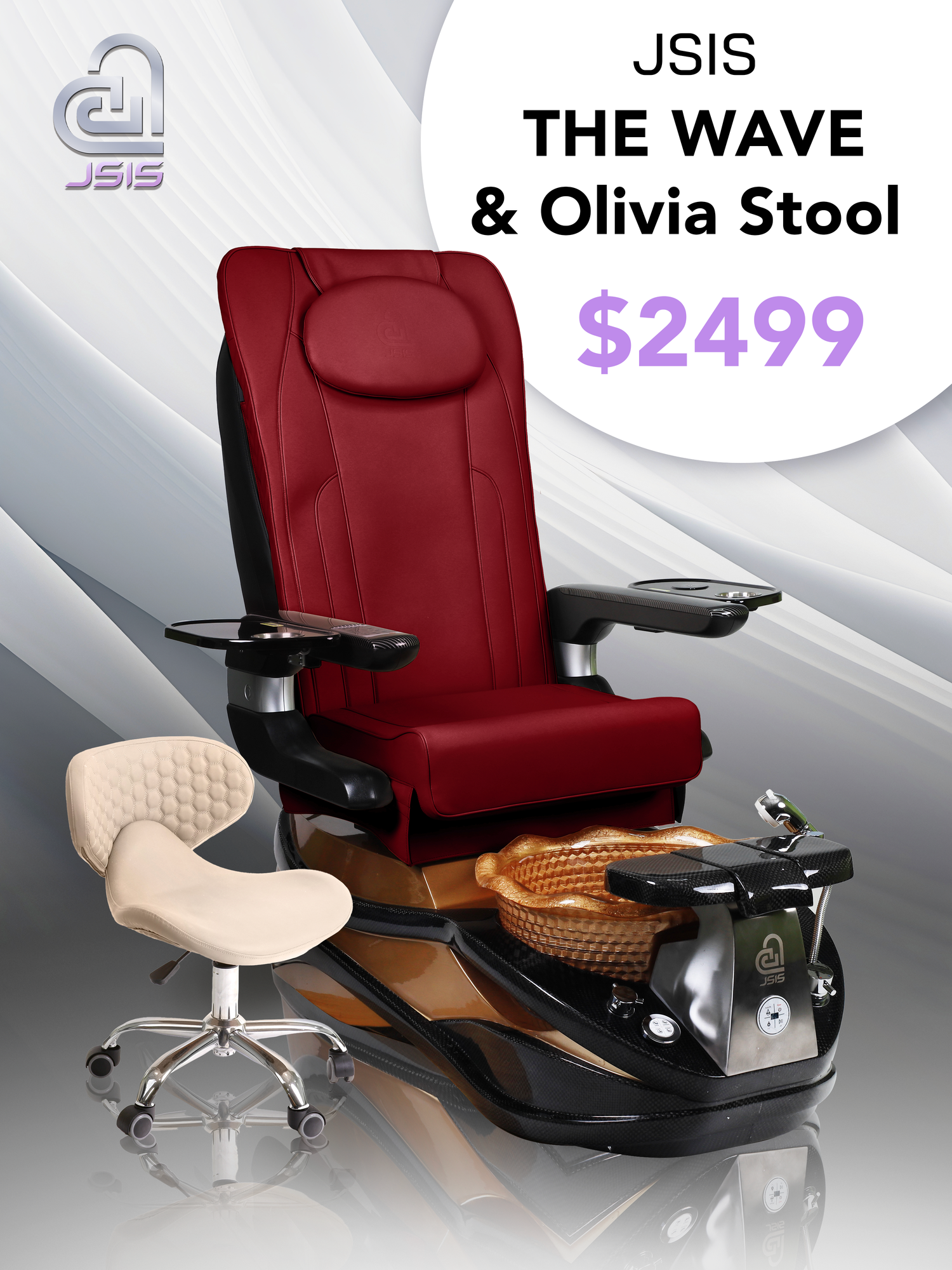 JSIS - Pedicure Spa Chair - Model A - The Wave - FREE Olivia Stool