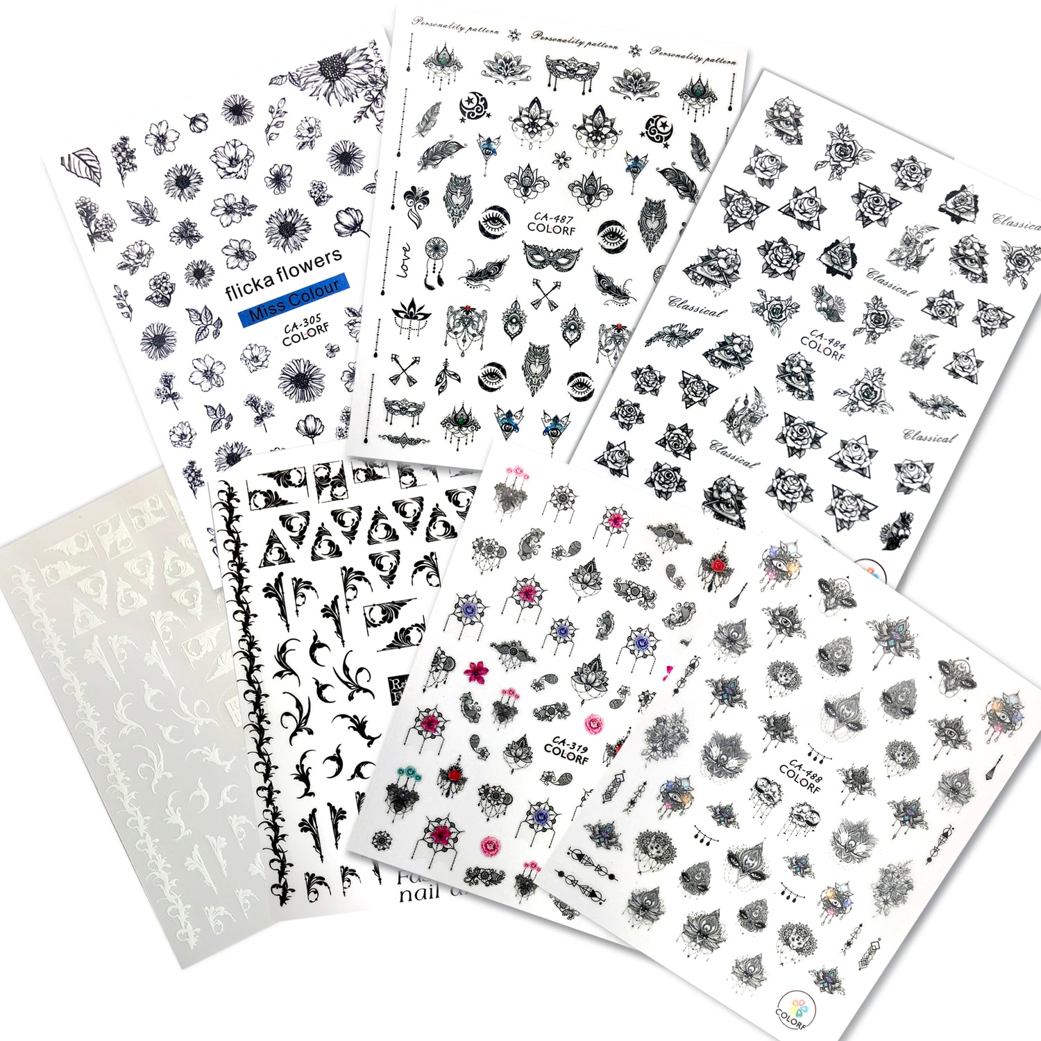 Flower Black lace Sticker (set 3) (7pcs)