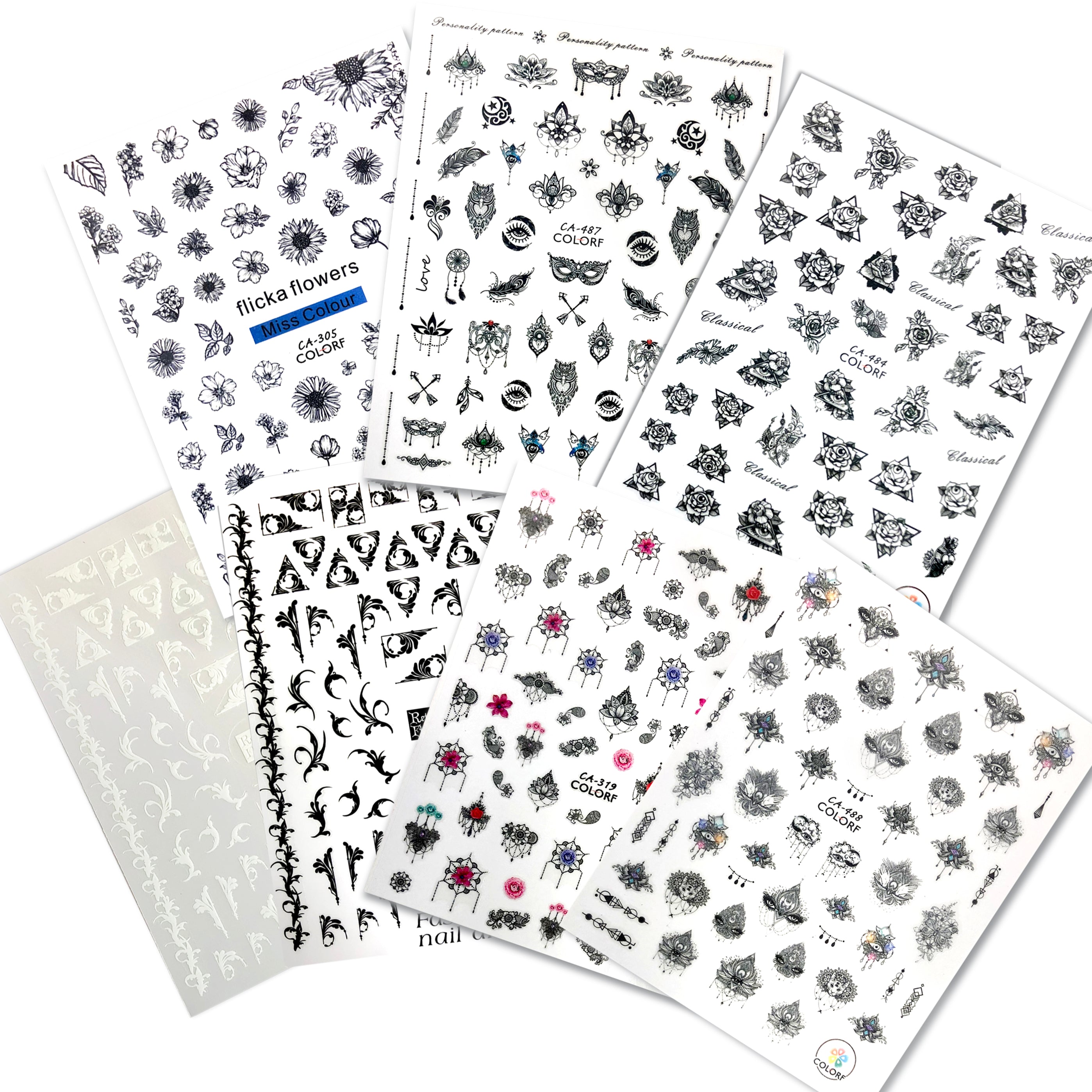 Flower Black lace Sticker (set 3) (7pcs)